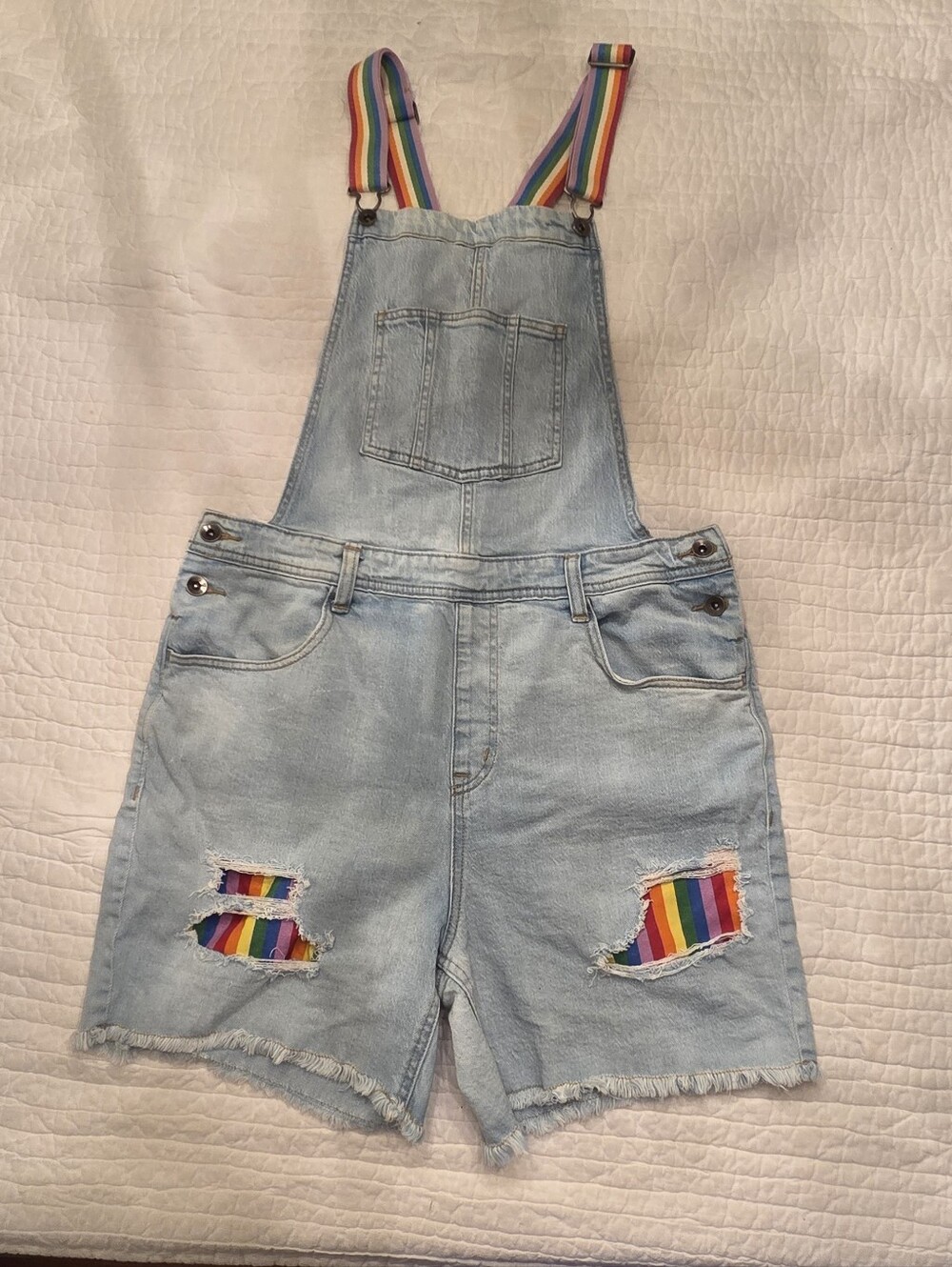 Light Wash Denim Overalls with Rainbow Adjustable Straps Size Medium